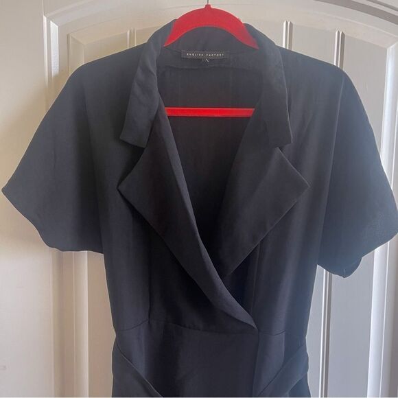 English Factory Black Short Sleeve Faux Wrap Jumpsuit w/Removable Belt SZ S NWOT - Picture 5 of 10